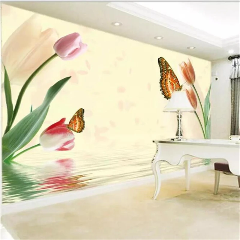

beibehang Wallpaper murals custom home decoration photo living room bedroom dreamy tulip reflection underwater flower mural
