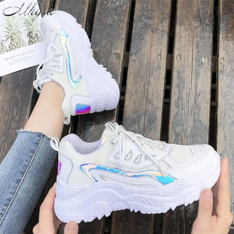 Многоцветный Mhysa Women Sneakers Fashion Casual Shoes Woman Comfortable Breathable Mesh Flats Female Platform vulcanized shoes T1092 - Цвет: Многоцветный