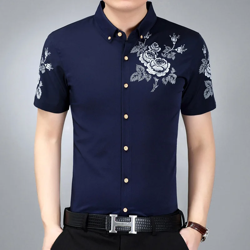 Мужская рубашка с коротким рукавом летняя цветочным принтом 2017 | одежда