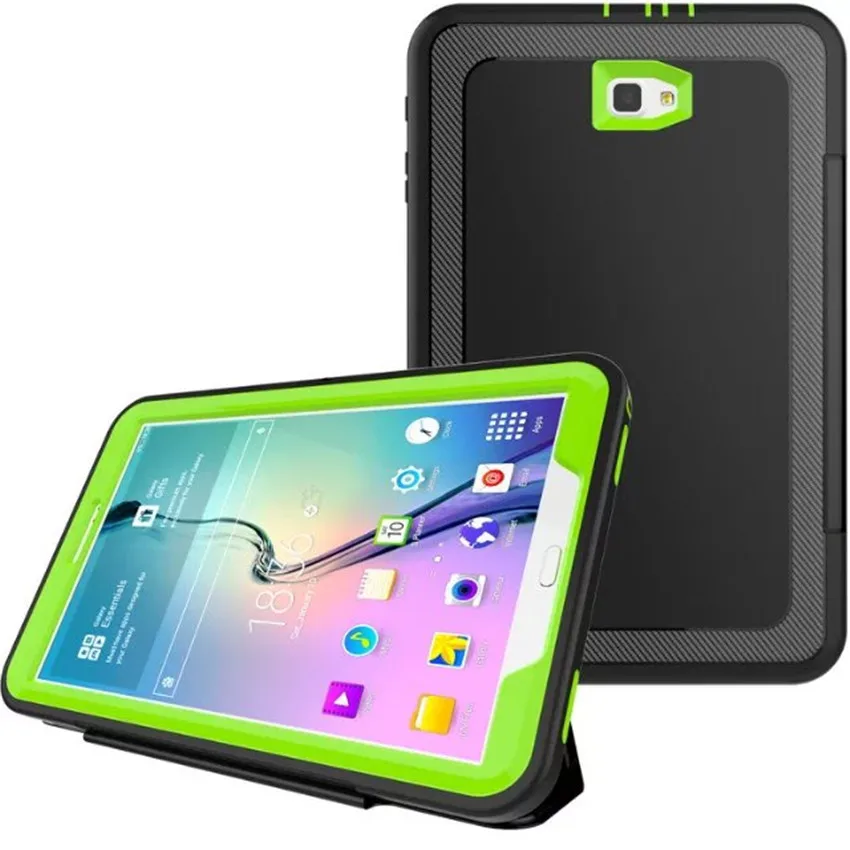 Чехол для Samsung Galaxy Tab A 10,1 T580 T585 дети Безопасный ударопрочный каучук чехол для полной защиты для SM-T585 Защитная пленка для экрана+ ручка - Цвет: LIME