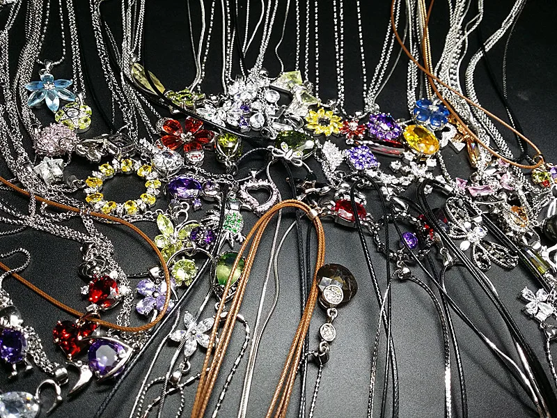 

New 10PCs Women's Fashion Crystal Zircon Stone Silver Plated Pendant Necklaces wholesale lots Hot Sale Hundreds of styles