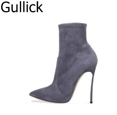 

Elegant Blade Heel Ankle Boot Pointy Toe Slip-on Women Winter Short Boot Metal Heels Party Dress Shoes Sexy Ankle Boots