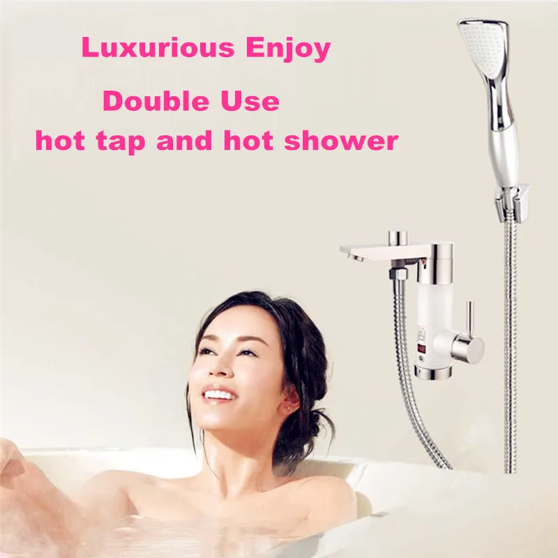 

Faucet water heater shower เครื่องทำความร้อน continuous hot instantaneous heating for bathroom kitchen sink mixing tap EU plug