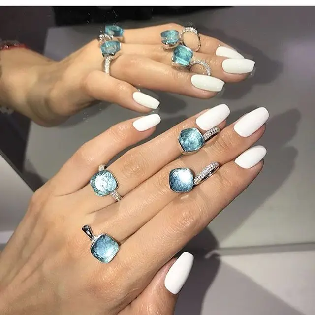 Transparent blue 925 пробы комплект ювелирных изделий из серебра, модное кольцо с большим квадратным небом, кольца с синим камнем, серьги и ожерелье для женщин, ювелирные изделия для свадьбы - Metal color: Transparent blue