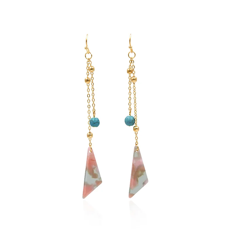 Simple Design Acetate Geometric Earrings with Beads Chain Long Drop Dangle for Fashion Women | Украшения и аксессуары