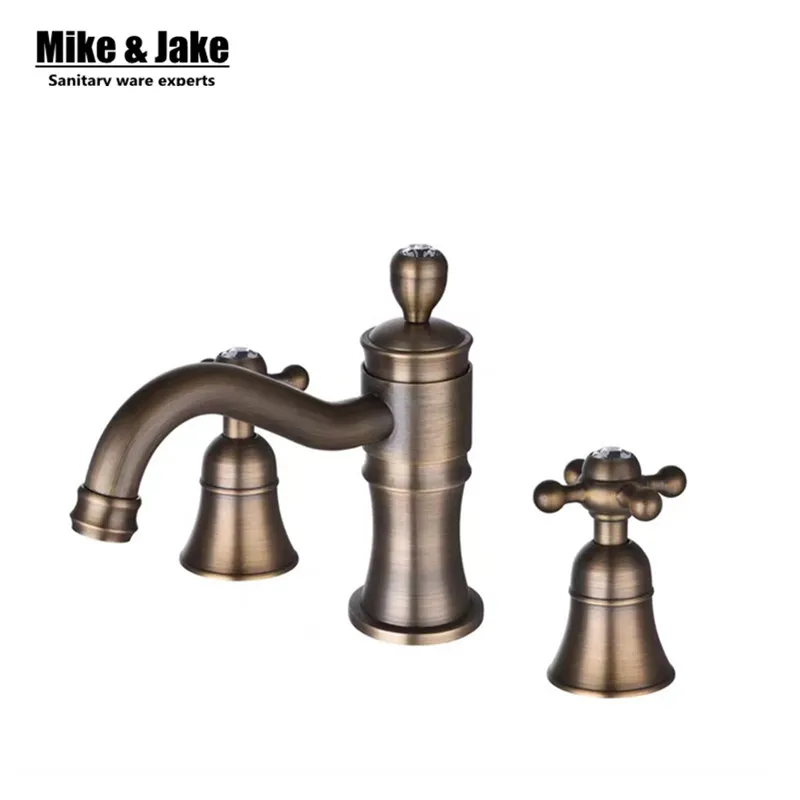 Античный кран для ванной комнаты античный из латуни умывальника с двойной ручкой