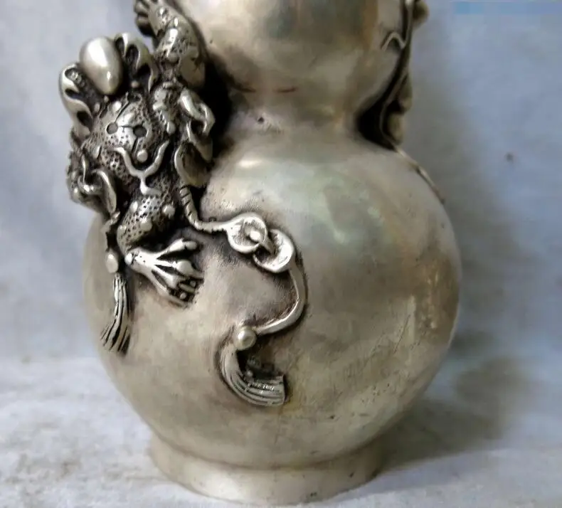 Серебряная скульптура Китай Резные Лаки благословение Spittor жаба кальян