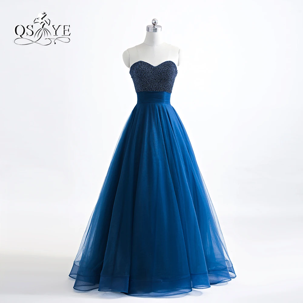 Темно-синие длинные платья для выпускного вечера 2017 Robe de Soiree Бисероплетение