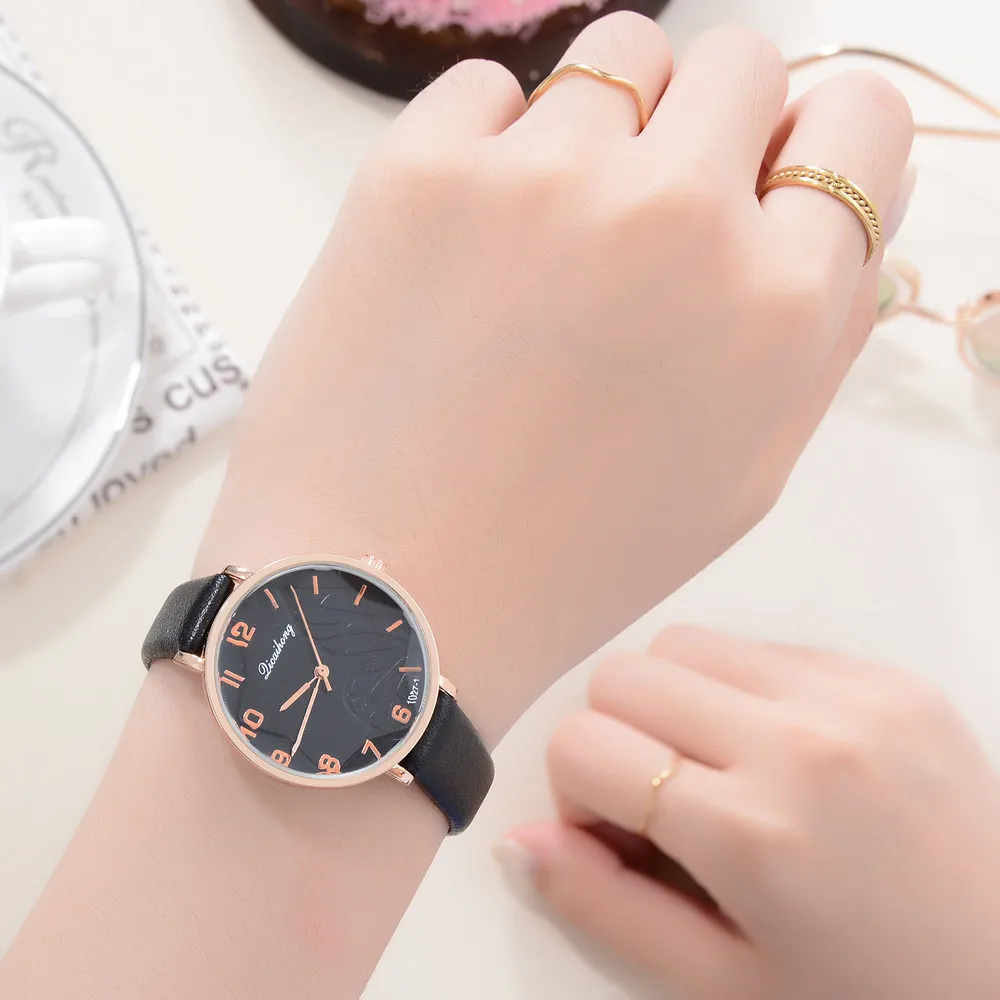 Женские наручные часы Duobla роскошные с кожаным циферблатом Кварцевые аналоговые