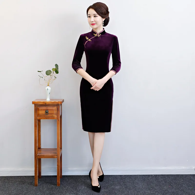 Новое весеннее платье Ципао длиной до колена винтажное в китайском стиле модное