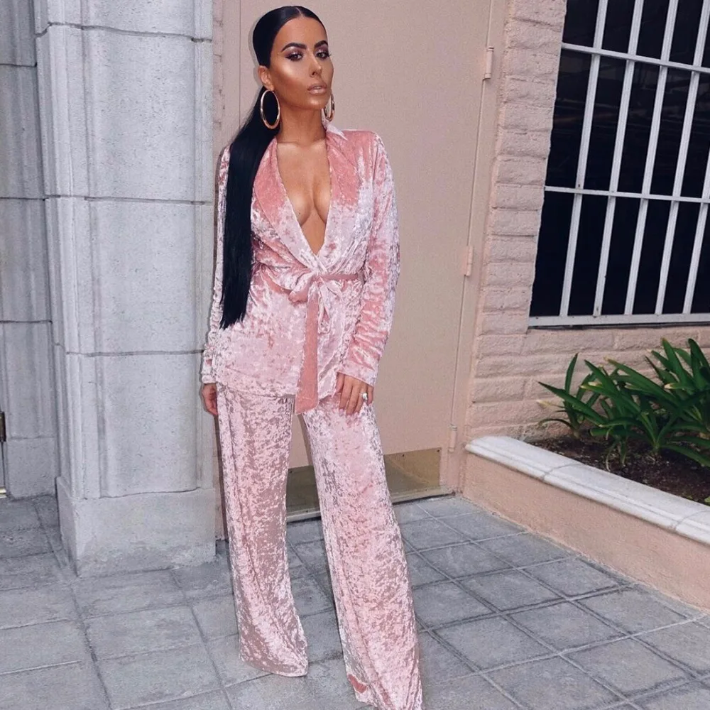 Модный женский пижамный комплект из двух предметов осенне-весенний бархатный