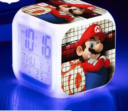 Светодиодный Будильник, 7 цветов, супер часы Mario, сменные цифровые часы, мигающие электронные настольные часы, reloj despertador, подарок на Рождество - Цвет: Светло-желтый