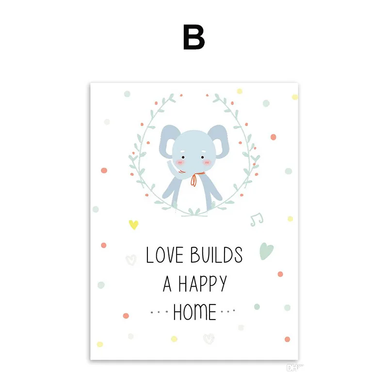 Modern Cartoon Kawaii Animals Elephant Bear Quote Canvas A4 Art Print Poster Wall Picture Kids Baby Room Decor Painting No Frame | Дом и сад