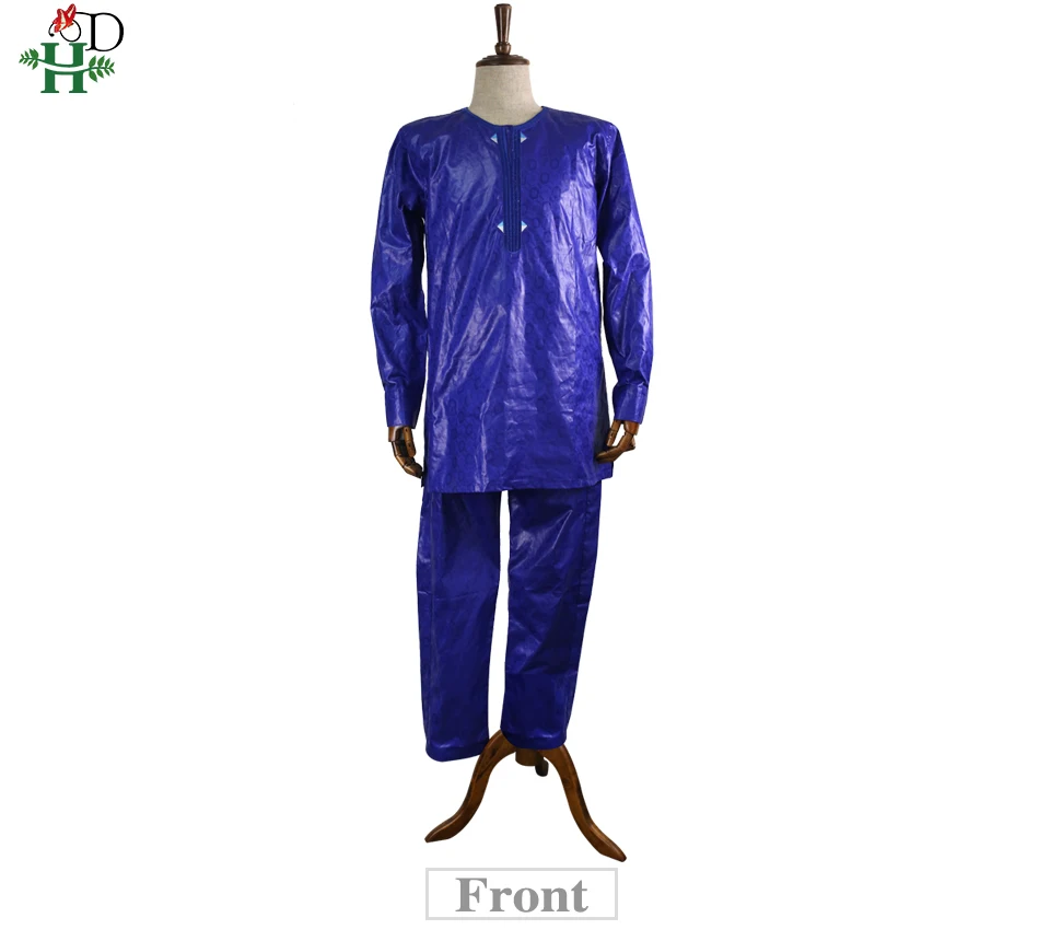 H& D мужская одежда в африканском стиле синий костюм agbada накидка рубашка брюки комплект из 3 предметов без шапки Дашики халат вышивка Африканский узор PH3307
