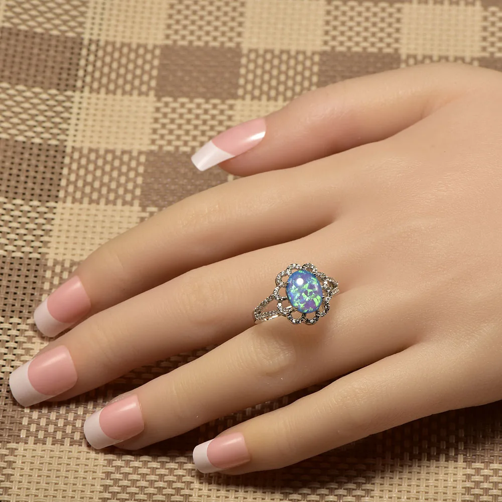 Женское кольцо из серебра 925 пробы с голубым опалом|ring size|ring size 5crystal ring |