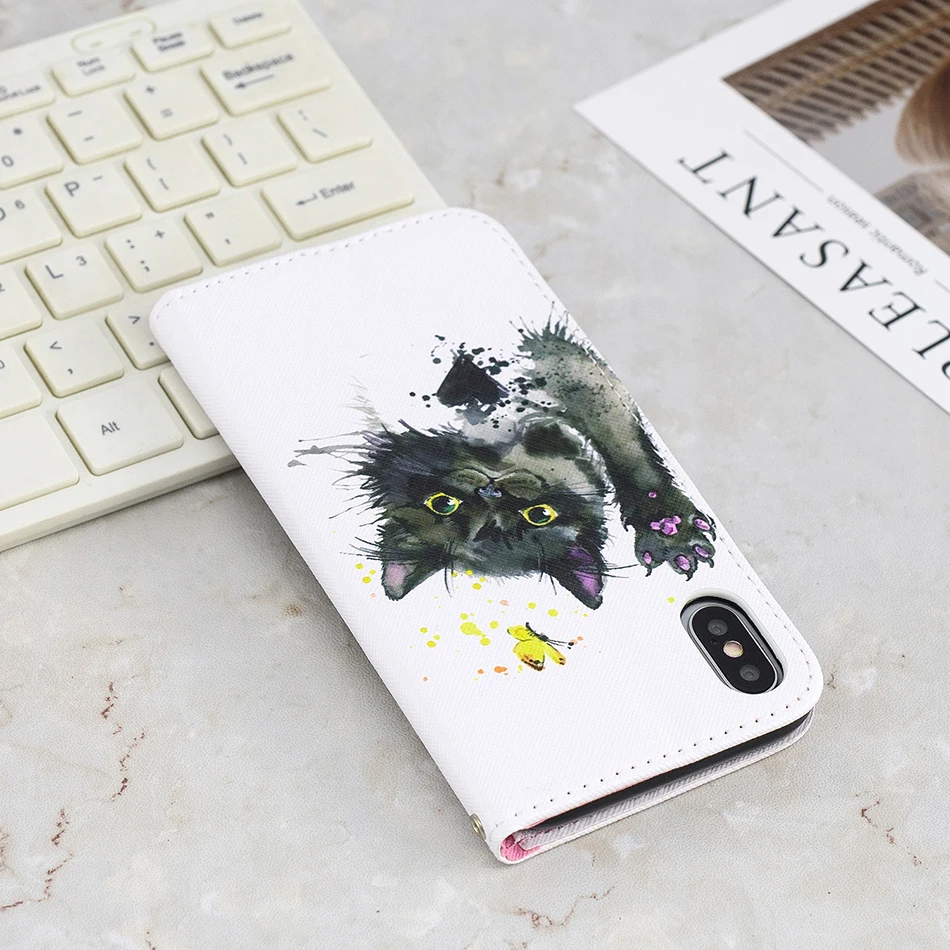 Кота из искусственной кожи чехол-бумажник флип-чехол для телефона для samsung Galaxy S10e S10 S9 S8 S7 S6 край J3 J5 J7 Pro A8 A6 плюс A9 крышка