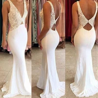 sexy new 2021 deep v neck mermaid prom dresses lace applique sweep train open back formal evening party gowns custom made