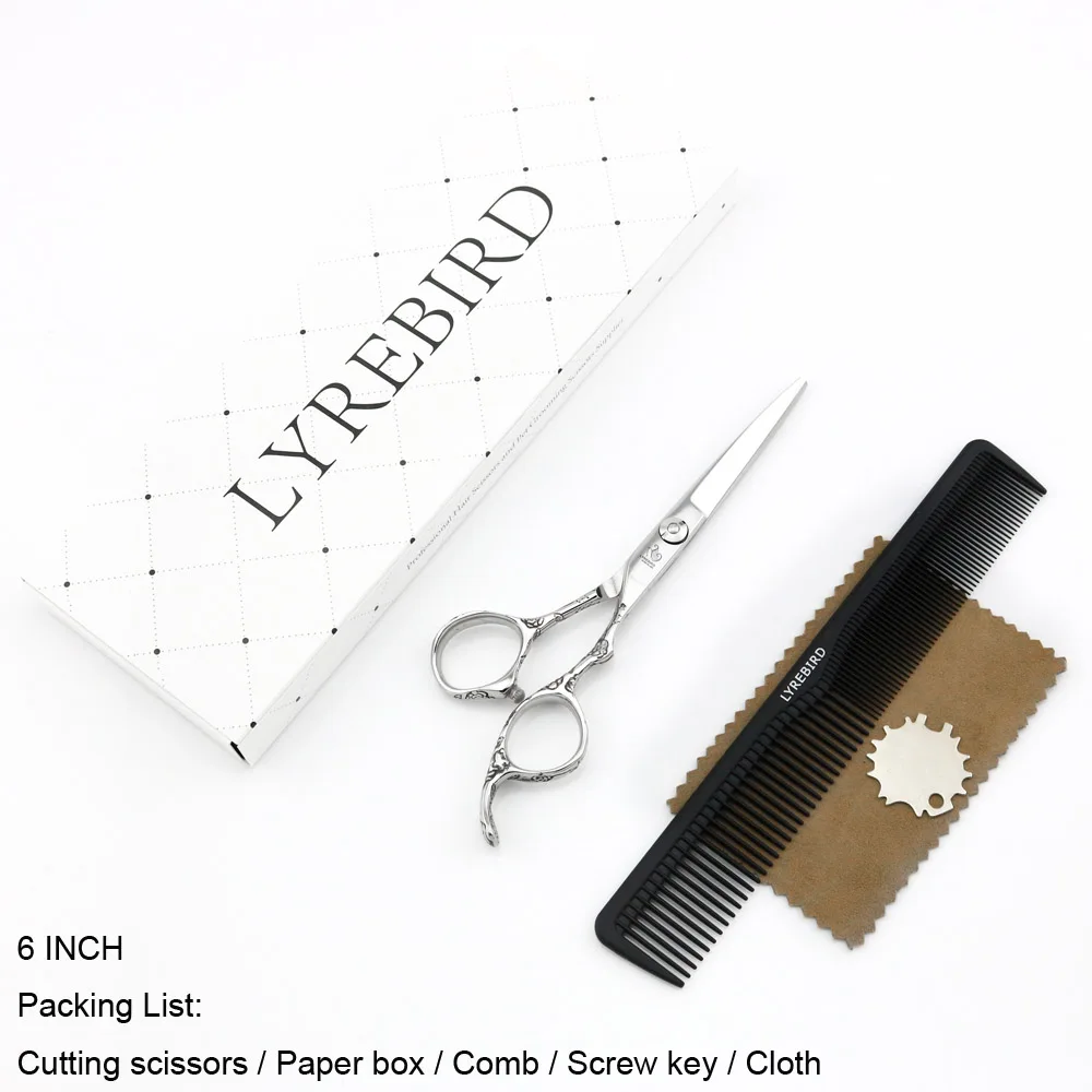 Cutting 6 with box Профессиональные ножницы для волос 6 дюймов Парикмахерские ножницы для волос Выгравированный цветок ручка lyrebird Высший - Цвет: Cutting 6 with box