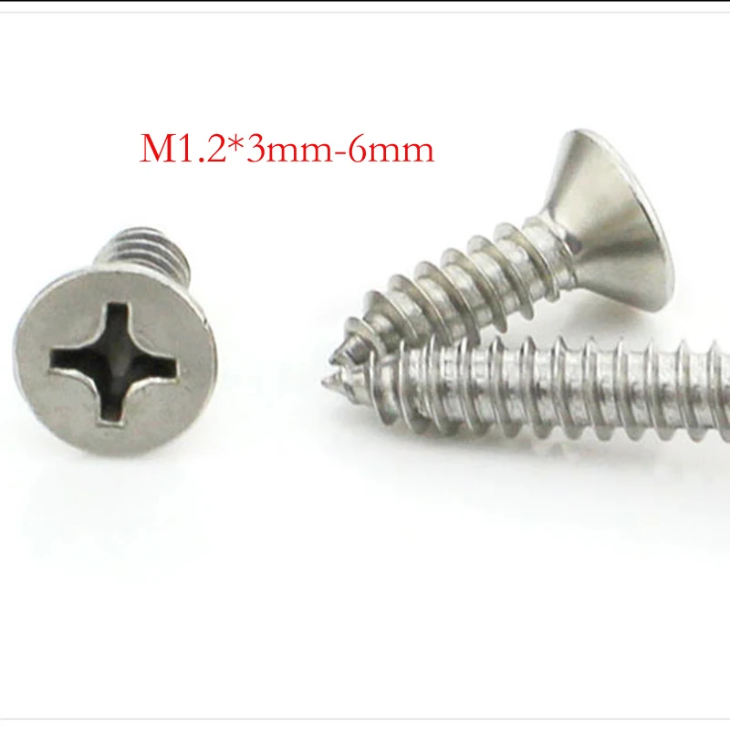

500pcs / lot, , M1.2 * 3-6mm Cross countersunk head tapping screws, 304 stainless steel flat head tapping screws, free delivery