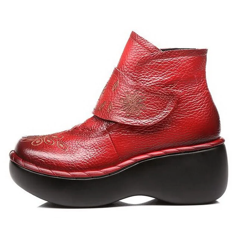 

TIMETANG Women Autumn Winter Shoes Genuine Leather Boots Handmade Women Shoes Soft Bottom Ankle Boots With Platform High Heel