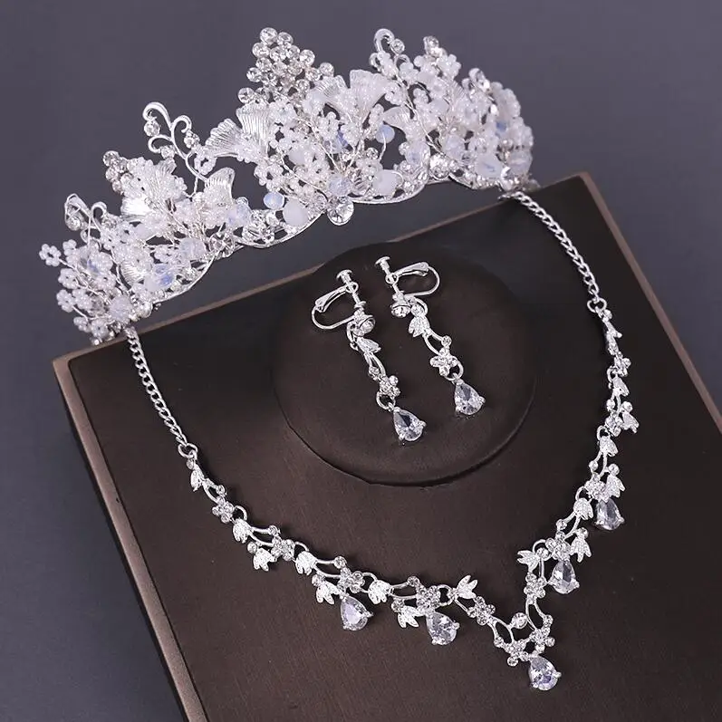 3PCS Set Style 2 KMVEXO 3 шт опваль Кристалл Свадебный костюм Ювелирные наборы ожерелья серьги диадемы наборы Свадебные обручальные ювелирные изделия Новинка - Окраска металла: 3PCS Set Style 2