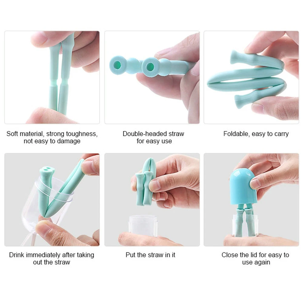 1 шт. Новое хранение, силикон соломы Многоразовые складной стакан соломы для приспособление для дома(Капсульная коробка и чистящий инструмент в комплекте