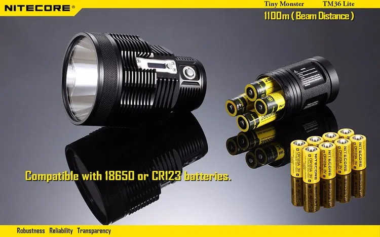 NITECORE TM36 Lite 1800 люмен SBT-70 светодиодный фонарик перезаряжаемый прожектор 1100 м дальность луча без 18650 батареи