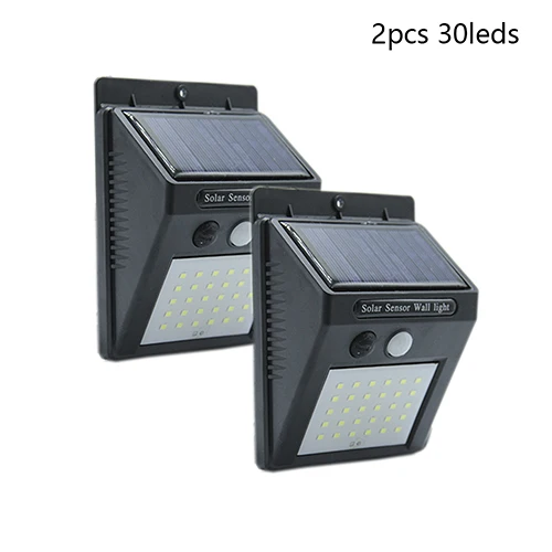 2pcs 30leds 20 30 LED Solar Light Outdoor Solar Lamp PIR Motion Sensor Solar Panel Night Security Wall Light Garden Yard Path Waterproof - Испускаемый цвет: 2pcs 30leds