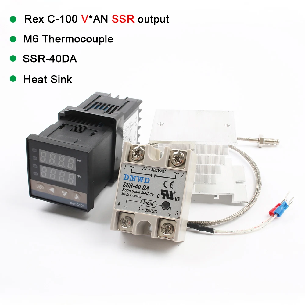 Set 3 REX-C100 цифровой PID Температура контроллер термостат выход SSR Max40A SSR реле зонд термопары K RexC-100 110V~ 240V - Цвет: Set 3