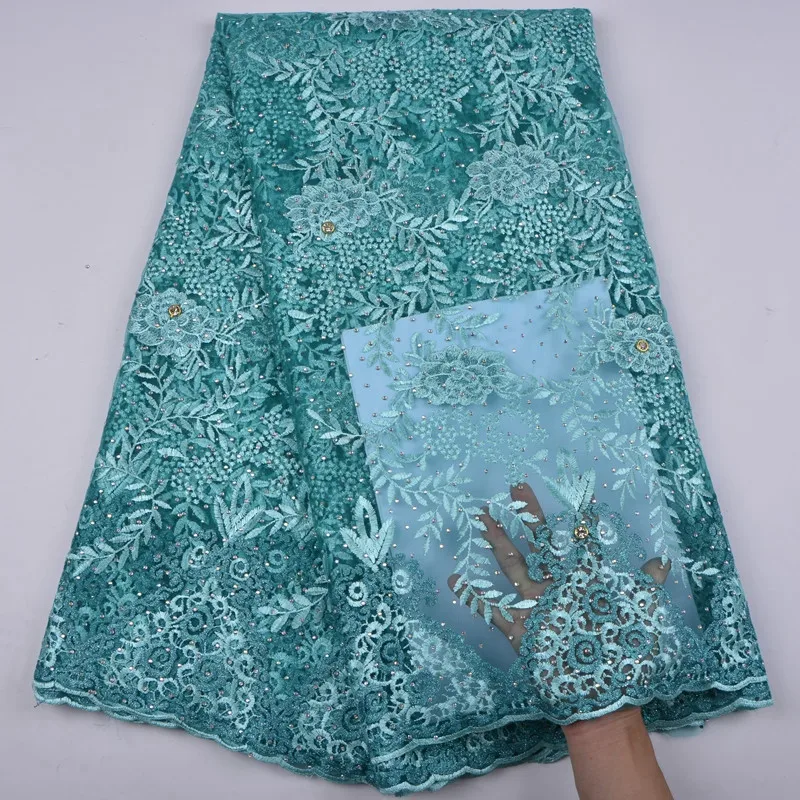 Top Quality French Lace Fabric With Stones Nigerian Gold Tulle 5yards For Party High Embroidery Net 1260 | Дом и сад
