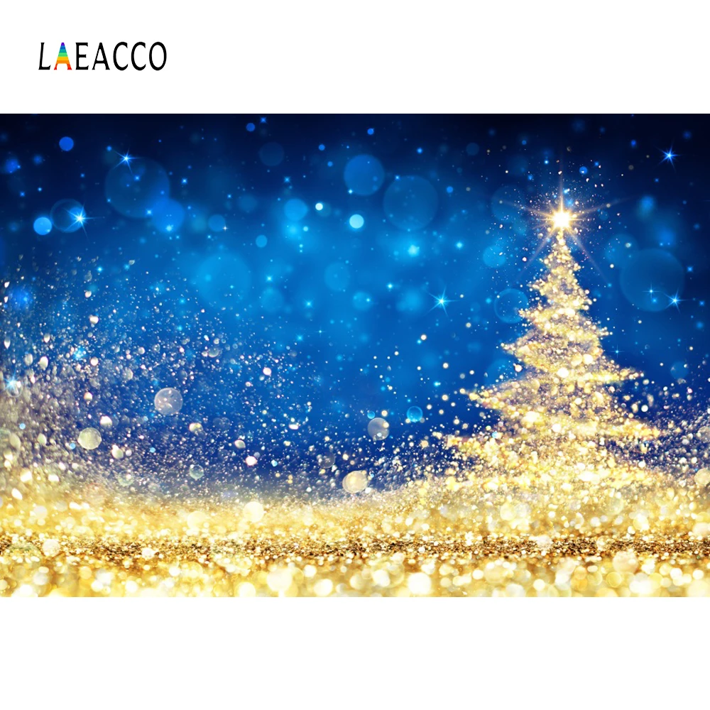 Laeacco Золотой Рождественский фон дерево Блестящий горошек темно синий