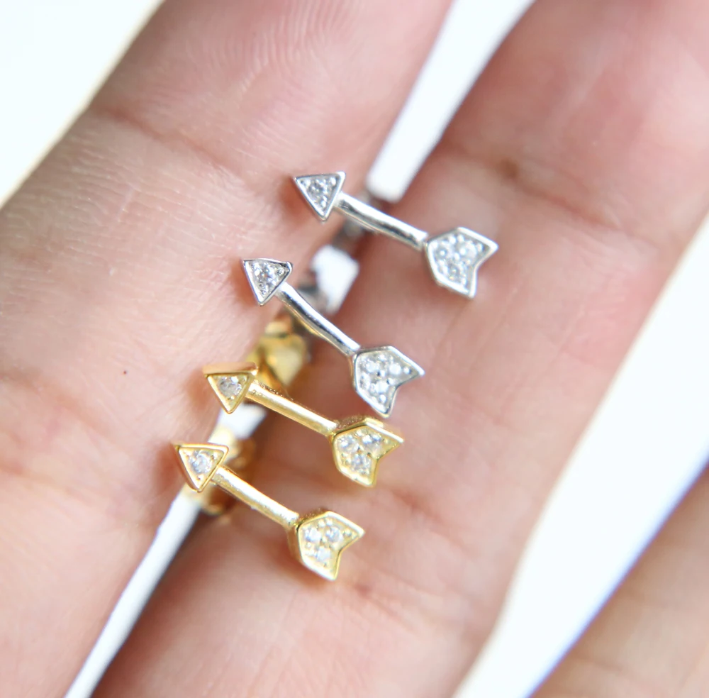 Изысканное Серебряное украшение для маленькой девочки pave cz arrow stud 925 Стерлинговое Серебро нежная серебряная серьга с фианитом милый дизайн