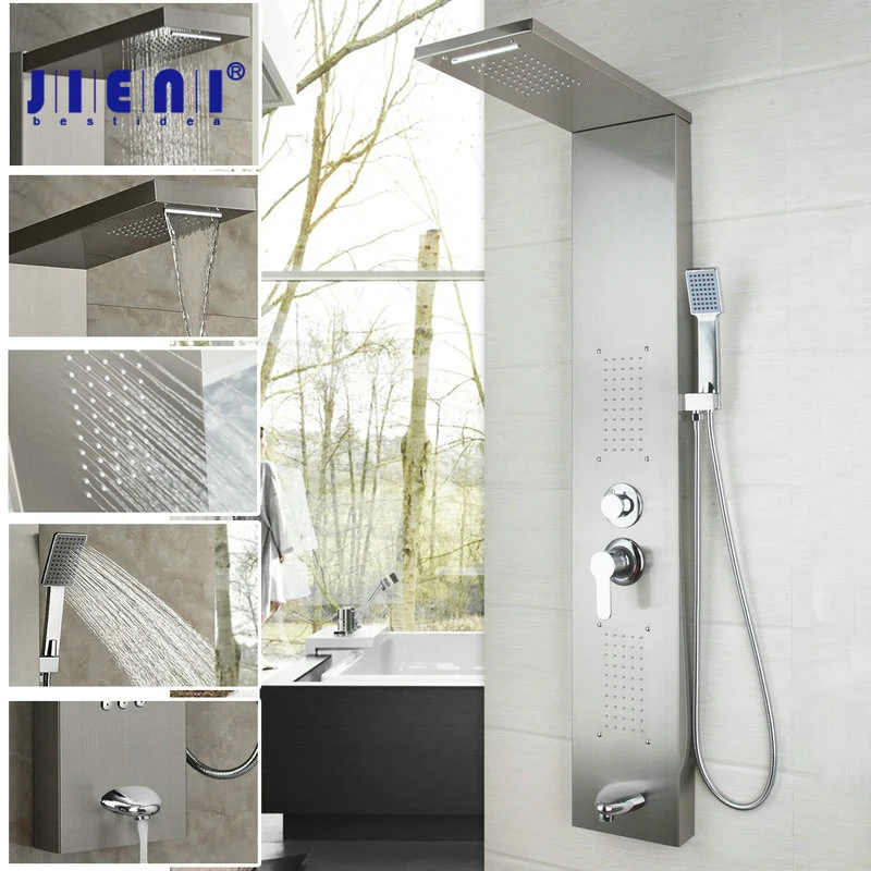 Acheter JIENI – Colonne De Douche En Laiton Massif, Salle De Bain De Haute Qualité, Poignée Murale, Douchette à Main, Bec De Baignoire, Système De Massage, Panneau De Douche