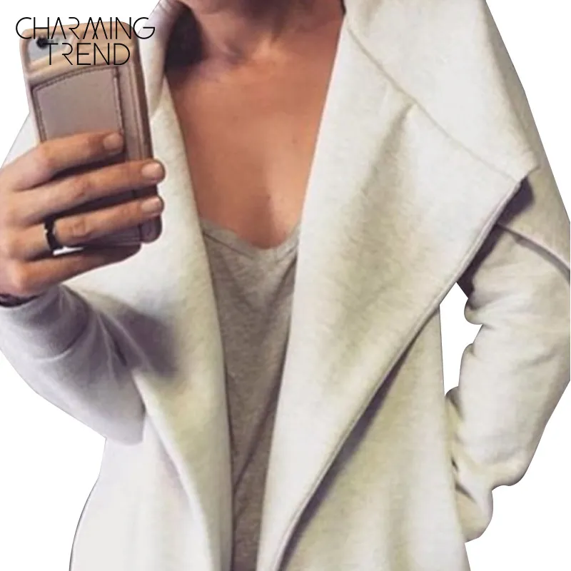 Charmingtrend Повседневное Тренчи для женщин Для осень сплошной Кофе белый Открыть