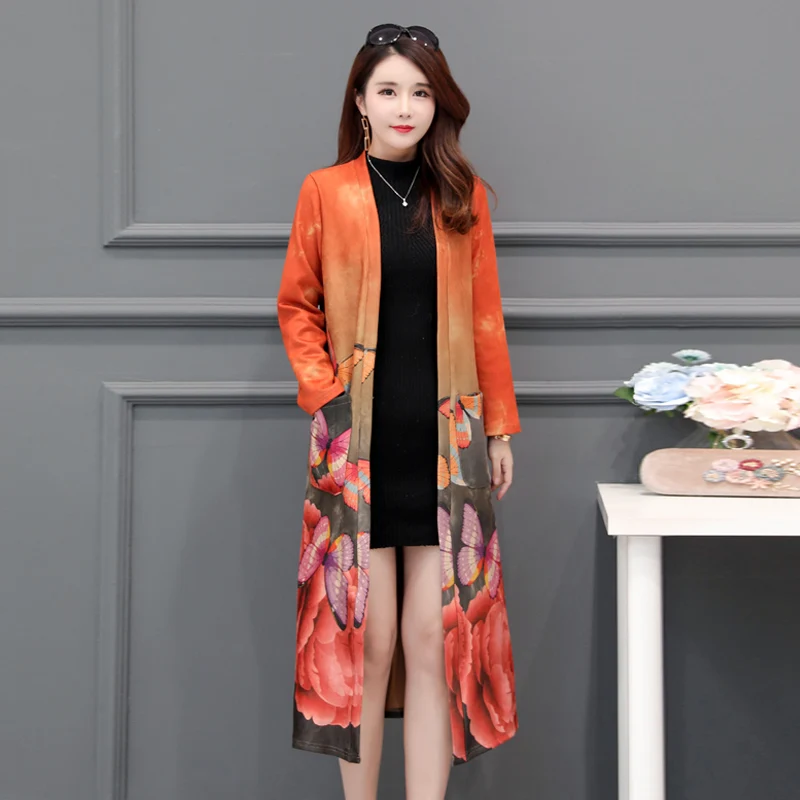 Новая весенняя замшевая ветровка размера плюс 5XL женское длинное замшевое пальто