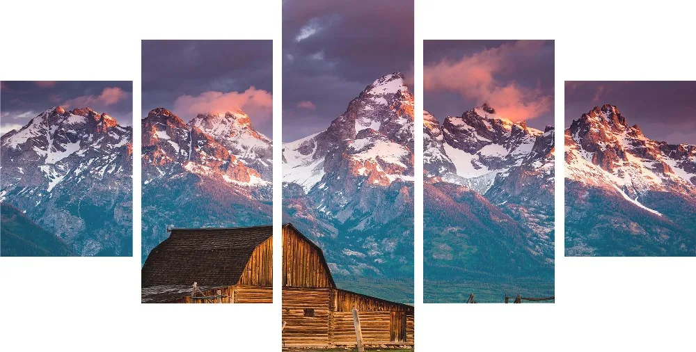 

5 Pcs Unframed Landscape Mountain Range Printed Canvas Printed Oil Painting Wall Art Hanging Picture Home Decor