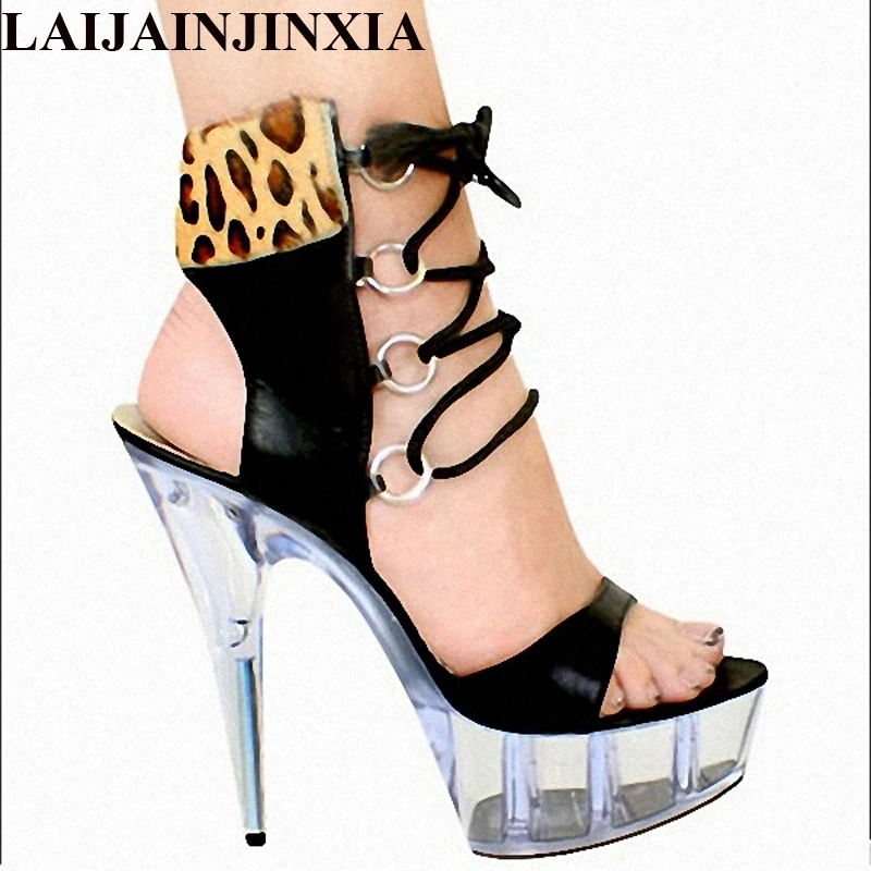 

LAIJIANJINXIA Modern Times 15CM Super-High Heels The Leopard The Nightclubs Princess Crystal Shoes High-Heeled Sandals