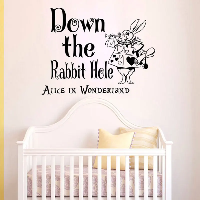 Wall Decals Quotes Alice In Wonderland Down The Rabbit Hole Sayings Murals Nursery Bedroom Dorm Home Decor K548