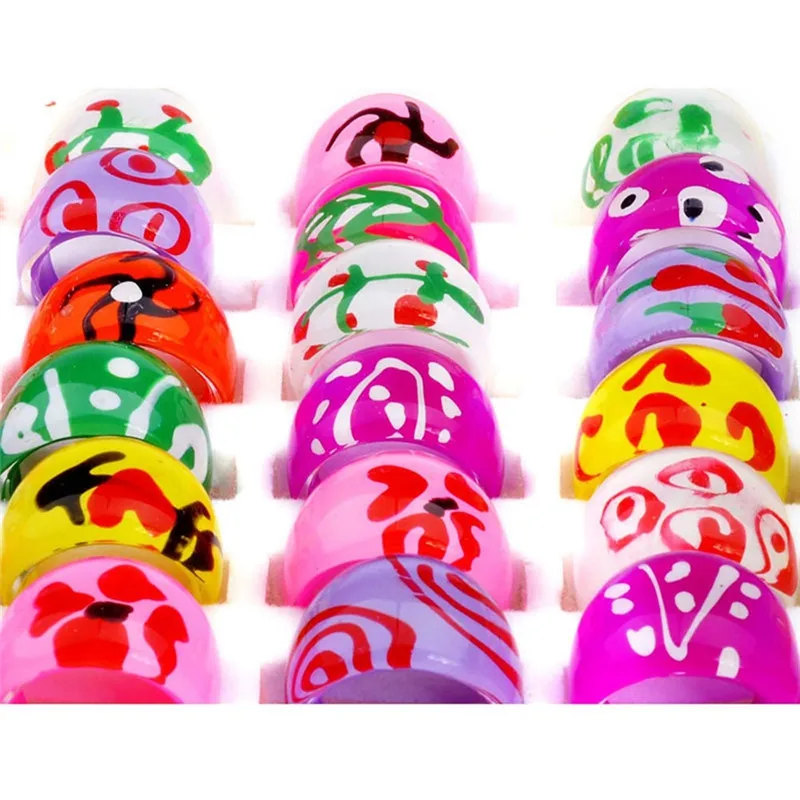 10 шт. оптом Разноцветные Детские Кольца из смолы новый дизайн ювелирные изделия