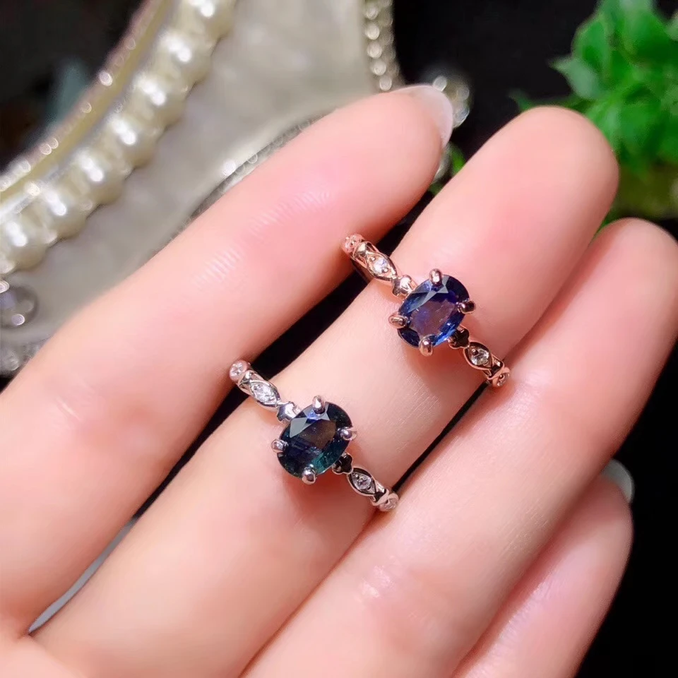 Изысканное голубое местное сапфировое кольцо из драгоценных камней для женщин с серебром