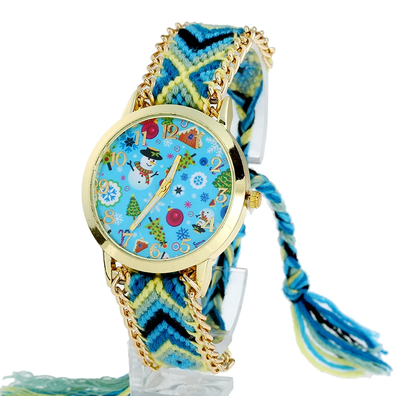 

Gnova Platinum Women Watch Christmas Ethnic Collection Fabric Braided Lace Hippie Fashion Santa Claus Wrist Watch