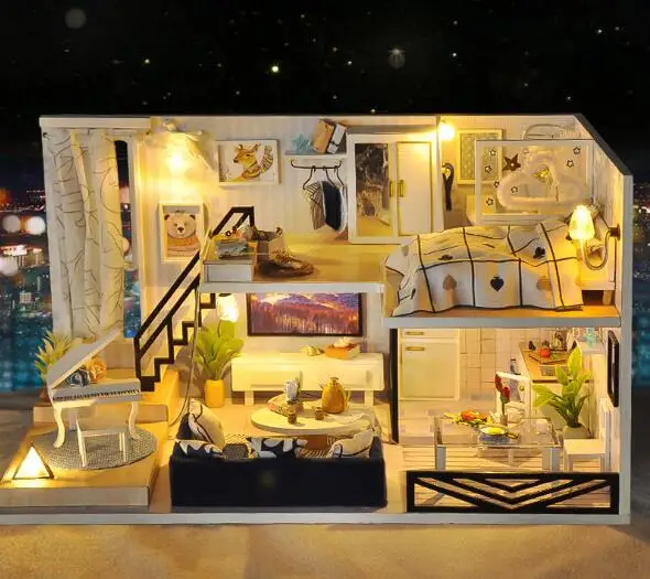 Сборный Кукольный дом «сделай сам», деревянный роскошный набор «сделай сам», набор мебели для кукольного дома ручной работы, светодиодный с... от AliExpress WW