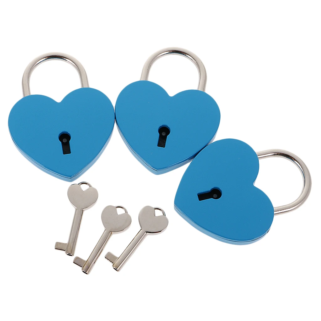 3PCS Blue DIY вечерние декор 1/3 шт. Винтаж навесной замок в форме сердца+ ход клавиш сплав шкафчики для Чемодан чехол для домашней безопасности оборудования доступа - Цвет: 3PCS Blue
