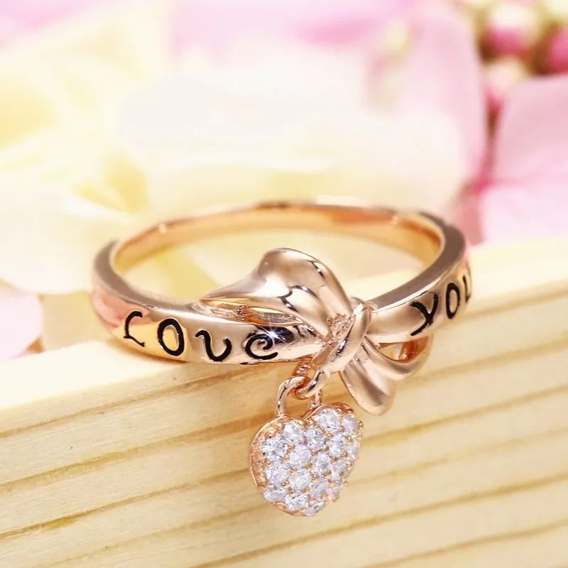 Ювелирные изделия 2018 I love You Weddin розовое золото кольца для женщин Подвеска камни и