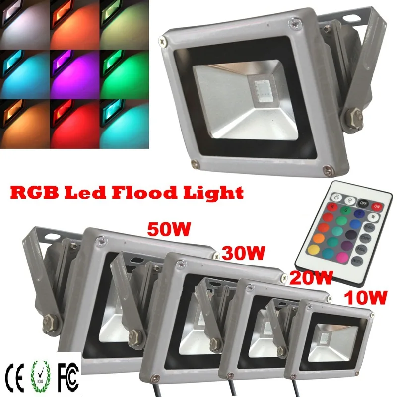 RGB светодио дный Светодиодный прожектор 10W 20W 30W 50W AC85 265V LED водостойкий открытый