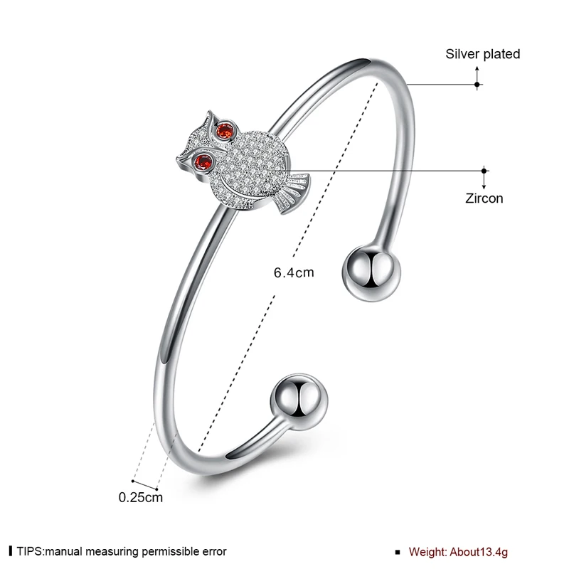 Модный простой серебристый цвет белый циркон милое животное Сова браслет для Для