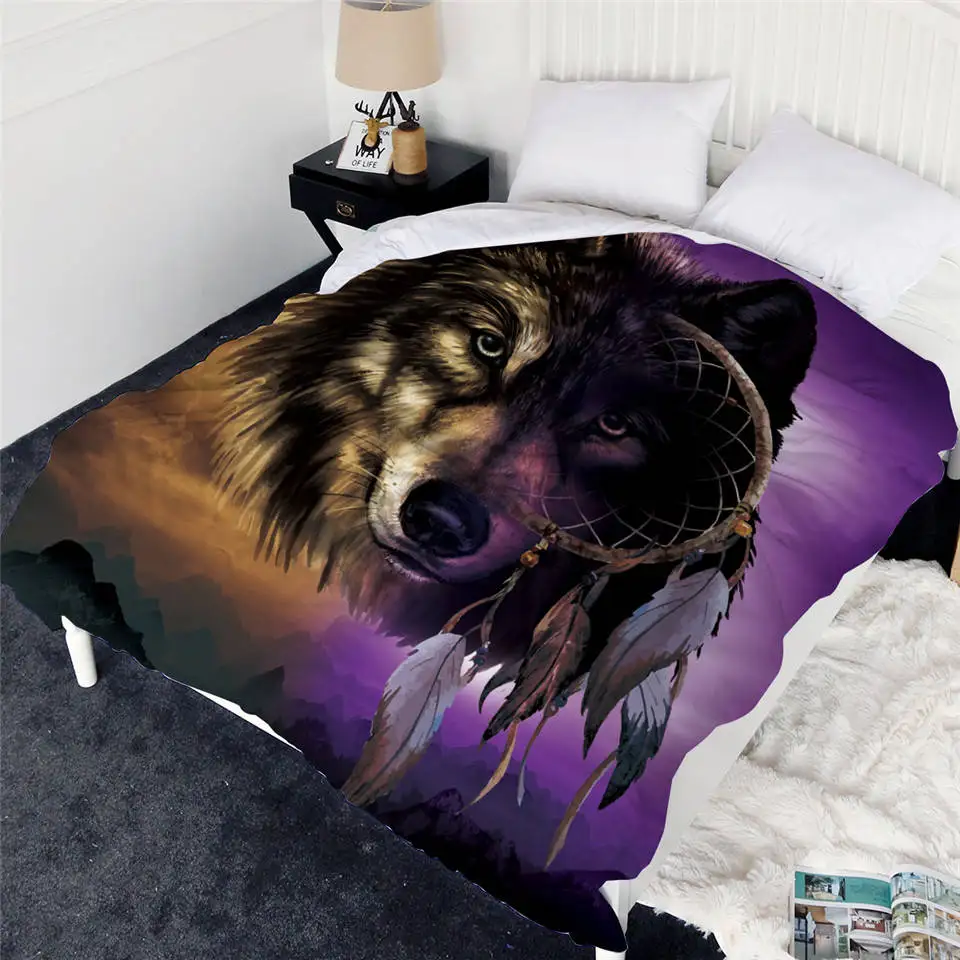 Wolf Постельные принадлежности Outlet волк Лев пододеяльник животное Ловец снов покрывала 1 шт. Горный пейзаж Стёганое одеяло покрывало фиолетовое Коричневое постельное белье - Цвет: Wolf