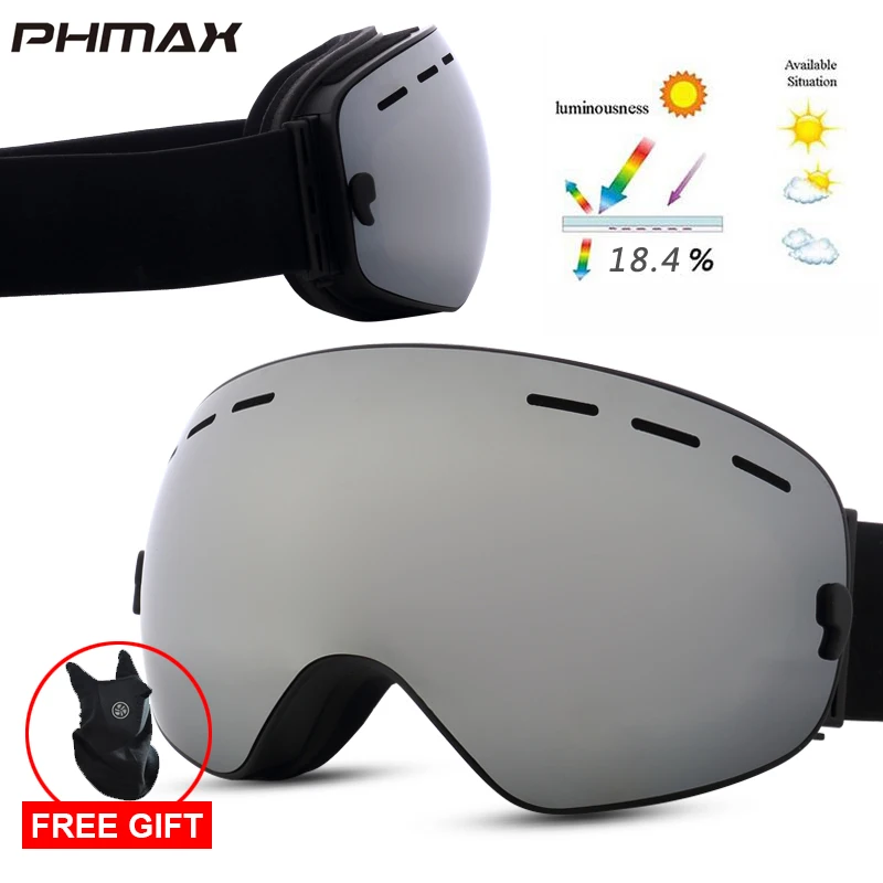 P-XJ-0102 PHMAX лыжные очки с лыжной маской для мужчин и женщин, очки для сноуборда, очки для катания на лыжах с защитой от уф400 лучей, противотуманные снежные лыжные очки - Цвет: P-XJ-0102