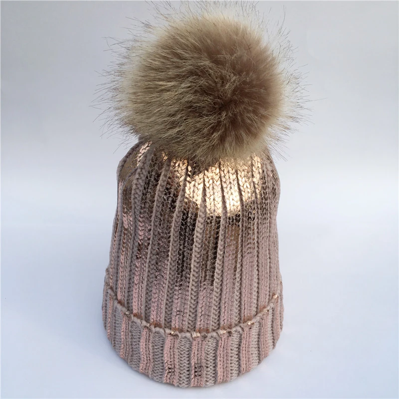 New Fashion Women Warm Shiny Metallic Color Skull Cap Knitted Crochet With Pompom Beanie Winter Wool Beanies Outdoor Ski | Аксессуары