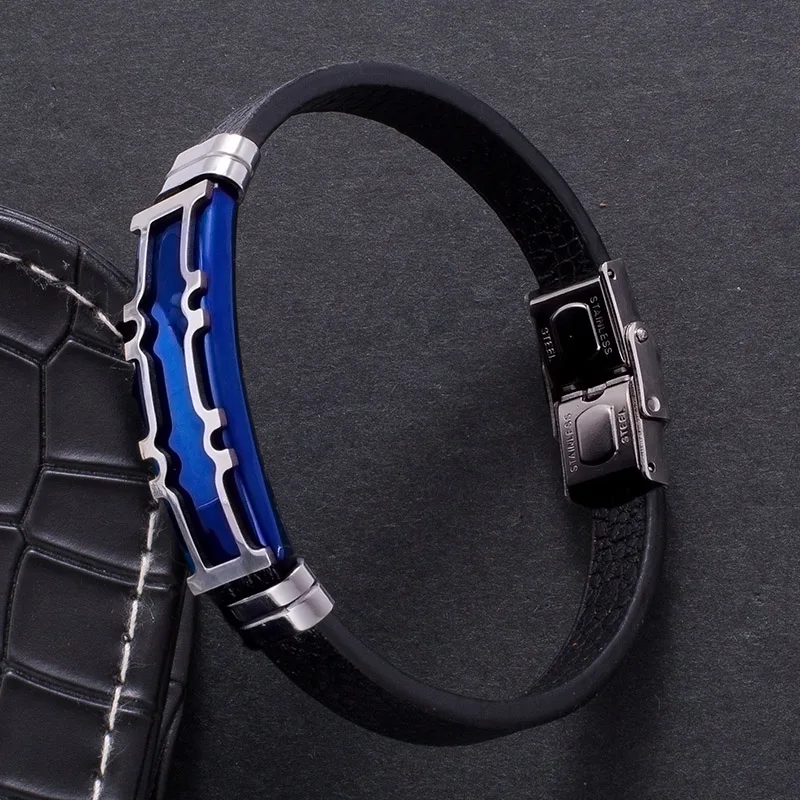 Крутое мужское ювелирное изделие Винтаж Кожаный браслет мужские дл Синий